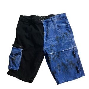 Waimea Men’s Blue / Black Colorblock Jean Shorts Size 42 Patchwork Grunge